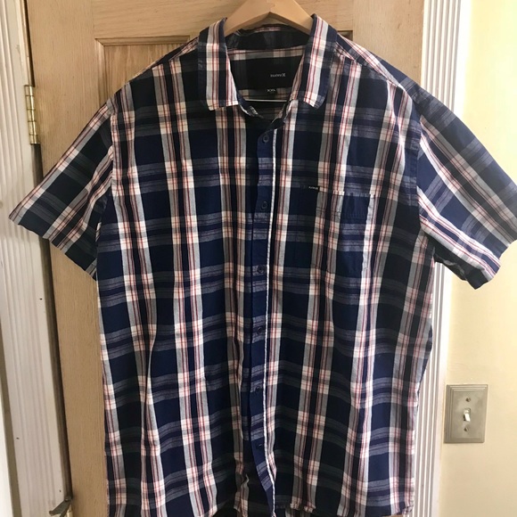 Hurley Other - HURLEY MENS NAVY PLAID S/S BUTTON SHIRT SIZE XXL